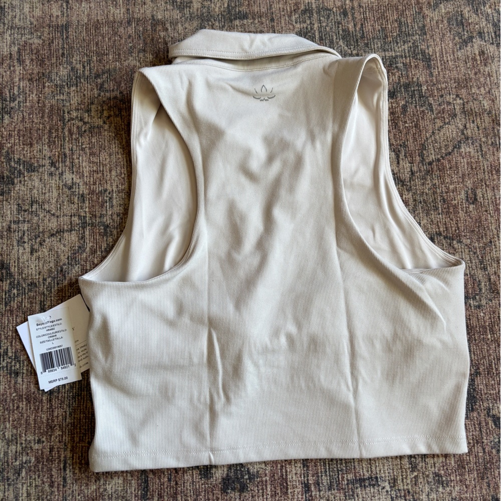 NWT Beyond Yoga Heather Rib Prep Cropped Cream Tank Size L - Picture 9 of 9